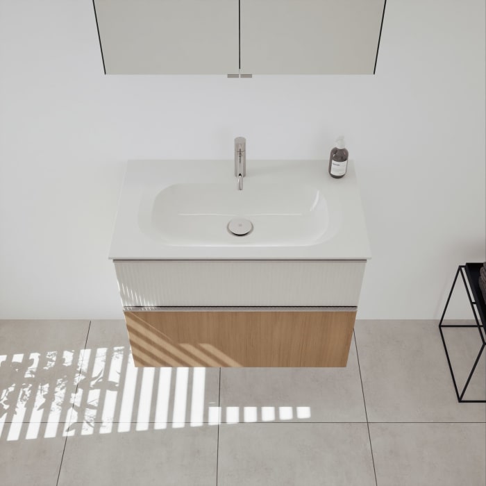 burgbad Fiumo 2.0 Badmöbelset 82 cm mit Waschtisch mit Unterschrank mit Griff G0146 und Spiegelschrank