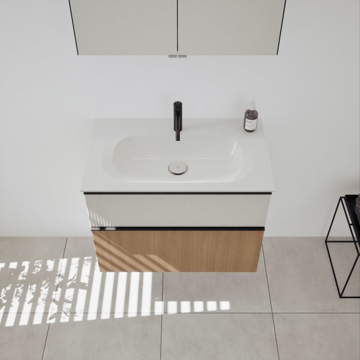 burgbad Fiumo 2.0 Badmöbelset 82 cm mit Waschtisch mit Unterschrank mit Griff G0200 und Spiegelschrank