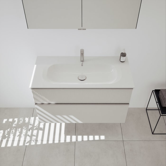 burgbad Fiumo 2.0 Badmöbelset 102 cm mit Waschtisch mit Unterschrank mit Griff G0146 und Spiegelschrank