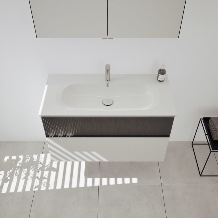 burgbad Fiumo 2.0 Badmöbelset 102 cm mit Waschtisch mit Unterschrank mit Griff G0146 und Spiegelschrank