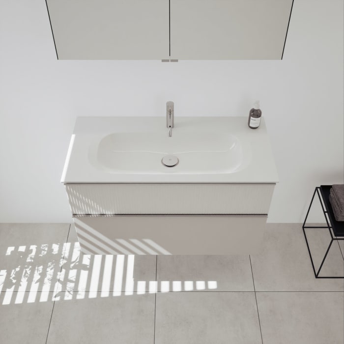 burgbad Fiumo 2.0 Badmöbelset 102 cm mit Waschtisch mit Unterschrank mit Griff G0146 und Spiegelschrank