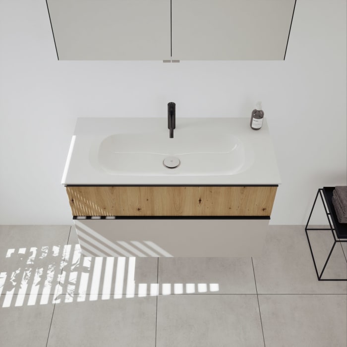 burgbad Fiumo 2.0 Badmöbelset 102 cm mit Waschtisch mit Unterschrank mit Griff G0200 und Spiegelschrank