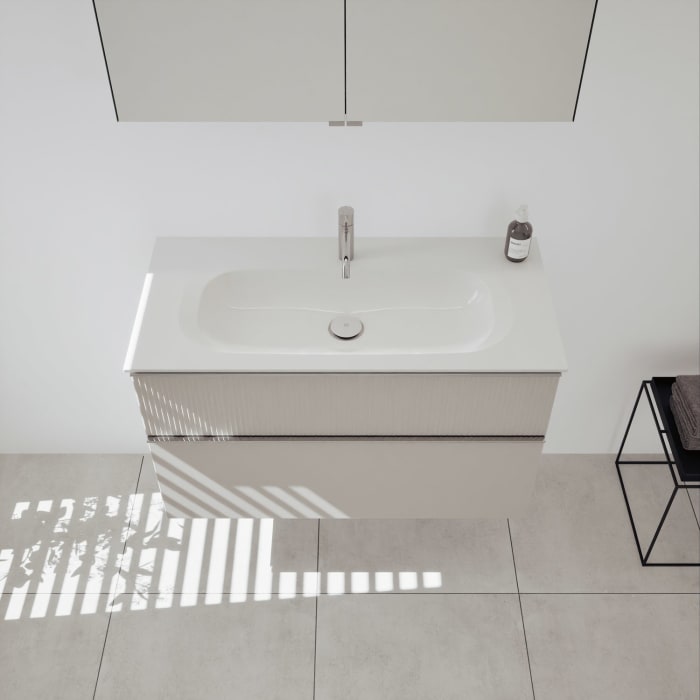 burgbad Fiumo 2.0 Badmöbelset 102 cm mit Waschtisch mit Unterschrank mit Griff G0146 und Spiegelschrank