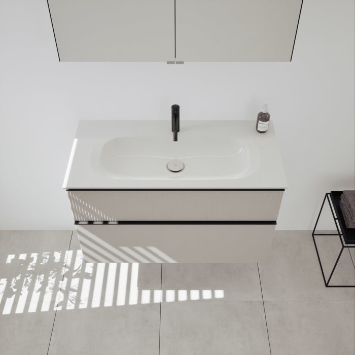 burgbad Fiumo 2.0 Badmöbelset 102 cm mit Waschtisch mit Unterschrank mit Griff G0200 und Spiegelschrank