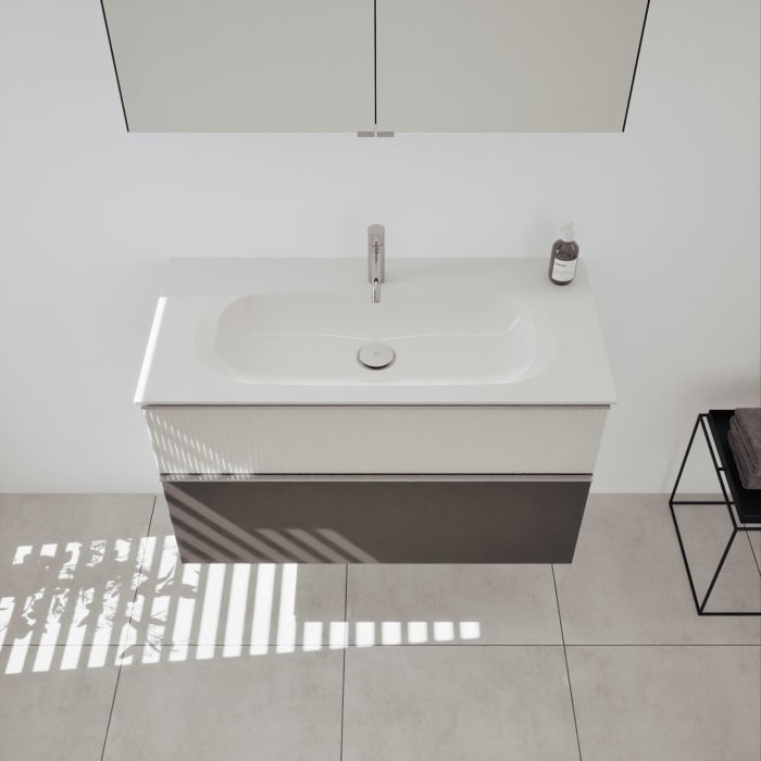 burgbad Fiumo 2.0 Badmöbelset 102 cm mit Waschtisch mit Unterschrank mit Griff G0146 und Spiegelschrank