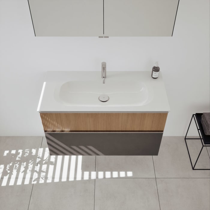 burgbad Fiumo 2.0 Badmöbelset 102 cm mit Waschtisch mit Unterschrank mit Griff G0146 und Spiegelschrank