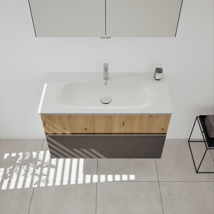 burgbad Fiumo 2.0 Badmöbelset 102 cm mit Waschtisch mit Unterschrank mit Griff G0146 und Spiegelschrank