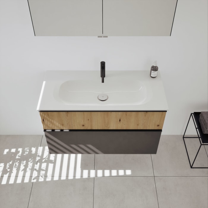 burgbad Fiumo 2.0 Badmöbelset 102 cm mit Waschtisch mit Unterschrank mit Griff G0200 und Spiegelschrank