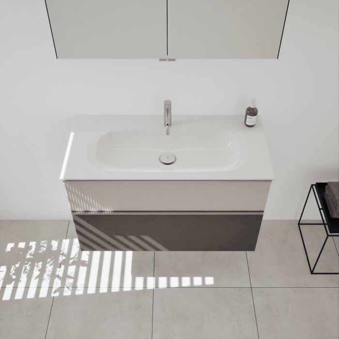 burgbad Fiumo 2.0 Badmöbelset 102 cm mit Waschtisch mit Unterschrank mit Griff G0146 und Spiegelschrank