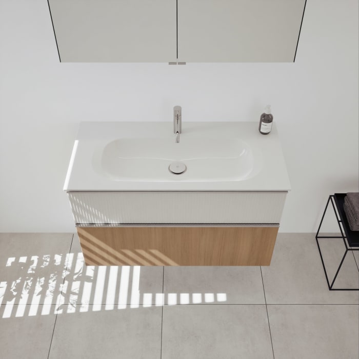 burgbad Fiumo 2.0 Badmöbelset 102 cm mit Waschtisch mit Unterschrank mit Griff G0146 und Spiegelschrank