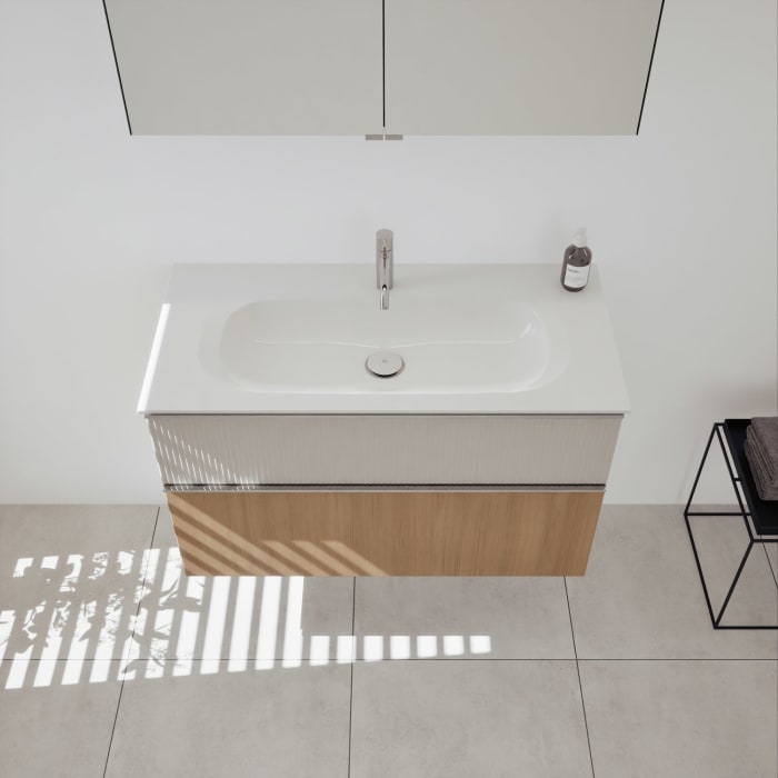 burgbad Fiumo 2.0 Badmöbelset 102 cm mit Waschtisch mit Unterschrank mit Griff G0146 und Spiegelschrank