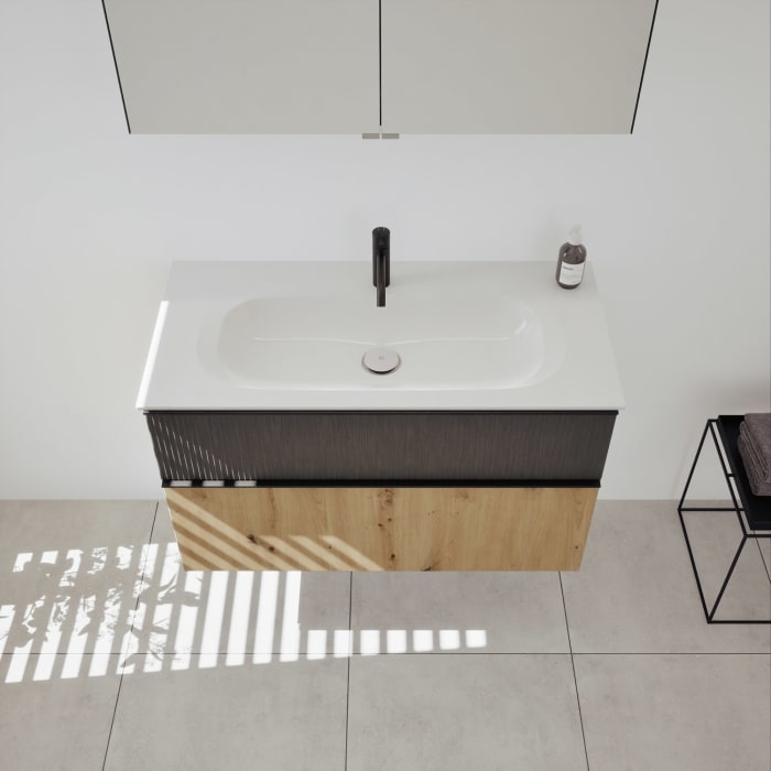 burgbad Fiumo 2.0 Badmöbelset 102 cm mit Waschtisch mit Unterschrank mit Griff G0200 und Spiegelschrank