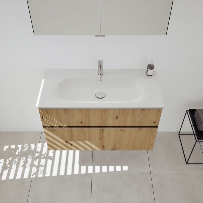 burgbad Fiumo 2.0 Badmöbelset 102 cm mit Waschtisch mit Unterschrank mit Griff G0146 und Spiegelschrank