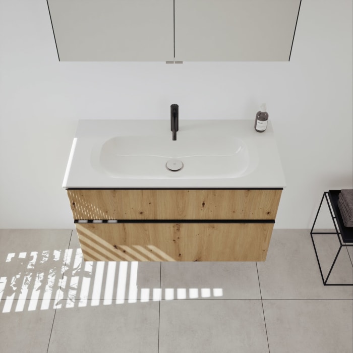 burgbad Fiumo 2.0 Badmöbelset 102 cm mit Waschtisch mit Unterschrank mit Griff G0200 und Spiegelschrank