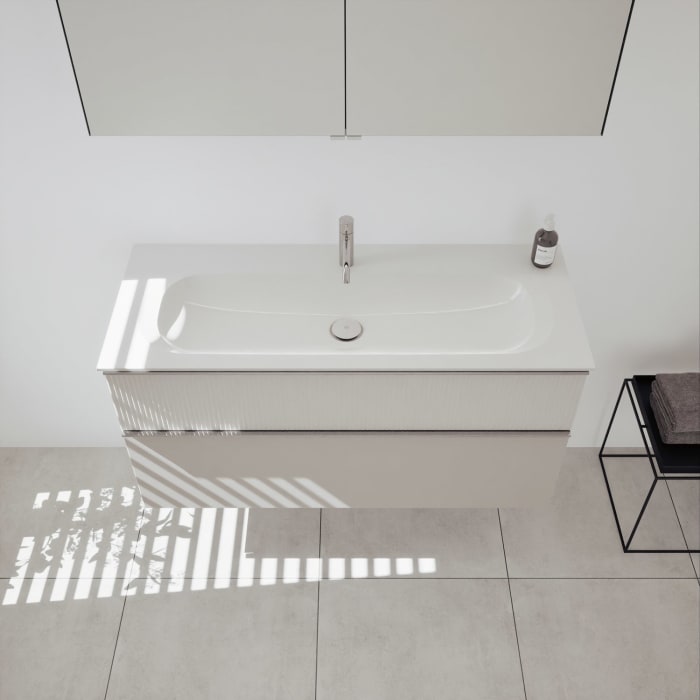 burgbad Fiumo 2.0 Badmöbelset 122 cm mit Waschtisch mit Unterschrank mit Griff G0146 und Spiegelschrank