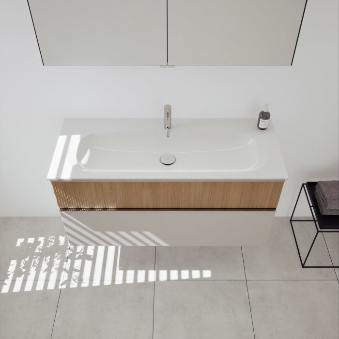 burgbad Fiumo 2.0 Badmöbelset 122 cm mit Waschtisch mit Unterschrank mit Griff G0146 und Spiegelschrank