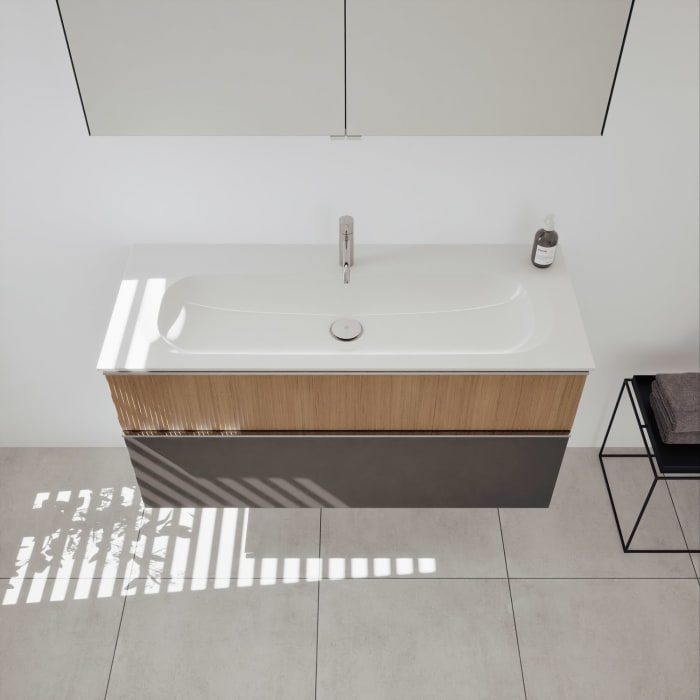 burgbad Fiumo 2.0 Badmöbelset 122 cm mit Waschtisch mit Unterschrank mit Griff G0146 und Spiegelschrank