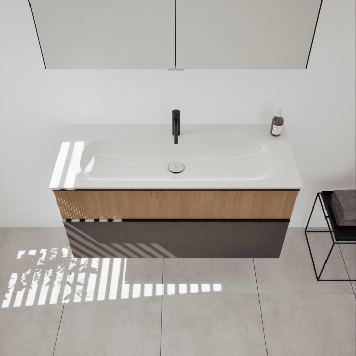 burgbad Fiumo 2.0 Badmöbelset 122 cm mit Waschtisch mit Unterschrank mit Griff G0200 und Spiegelschrank