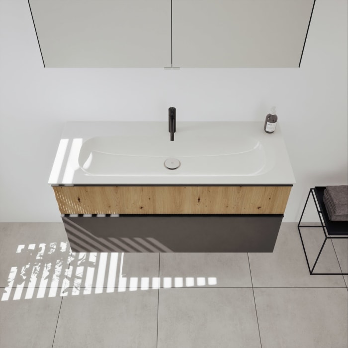 burgbad Fiumo 2.0 Badmöbelset 122 cm mit Waschtisch mit Unterschrank mit Griff G0200 und Spiegelschrank