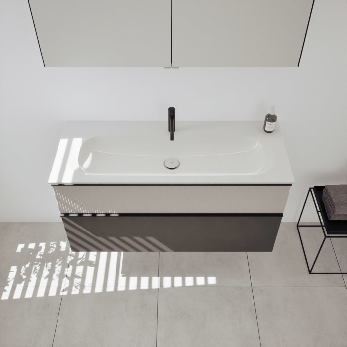 burgbad Fiumo 2.0 Badmöbelset 122 cm mit Waschtisch mit Unterschrank mit Griff G0200 und Spiegelschrank