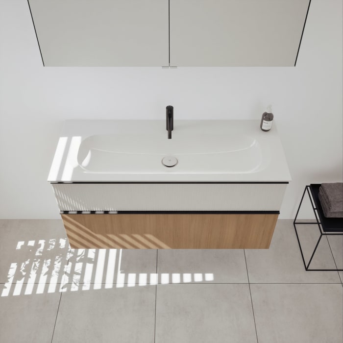 burgbad Fiumo 2.0 Badmöbelset 122 cm mit Waschtisch mit Unterschrank mit Griff G0200 und Spiegelschrank