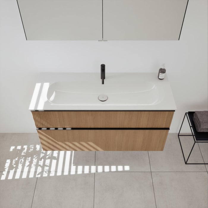 burgbad Fiumo 2.0 Badmöbelset 122 cm mit Waschtisch mit Unterschrank mit Griff G0200 und Spiegelschrank