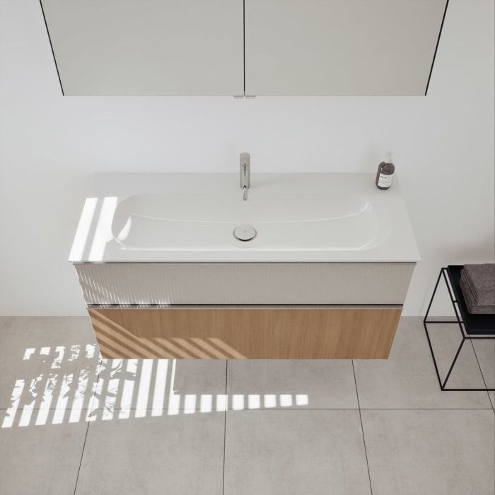 burgbad Fiumo 2.0 Badmöbelset 122 cm mit Waschtisch mit Unterschrank mit Griff G0146 und Spiegelschrank