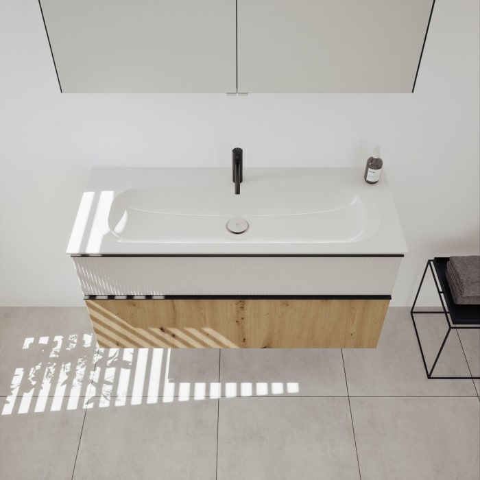 burgbad Fiumo 2.0 Badmöbelset 122 cm mit Waschtisch mit Unterschrank mit Griff G0200 und Spiegelschrank