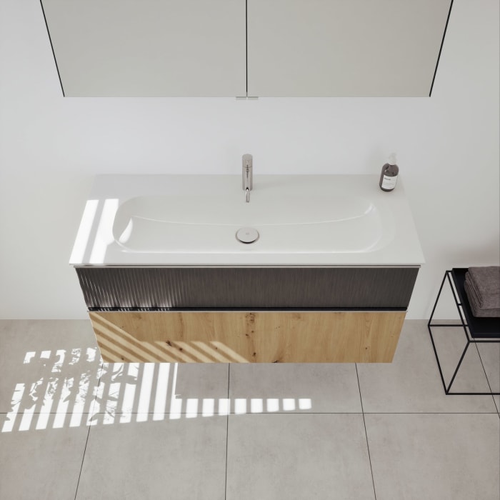 burgbad Fiumo 2.0 Badmöbelset 122 cm mit Waschtisch mit Unterschrank mit Griff G0146 und Spiegelschrank