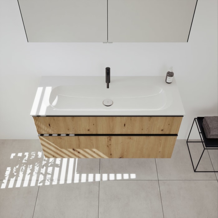 burgbad Fiumo 2.0 Badmöbelset 122 cm mit Waschtisch mit Unterschrank mit Griff G0200 und Spiegelschrank