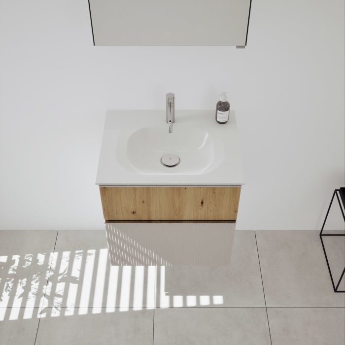 burgbad Fiumo 2.0 Badmöbelset 62 cm mit Waschtisch mit Unterschrank mit Griff G0146 und Spiegelschrank