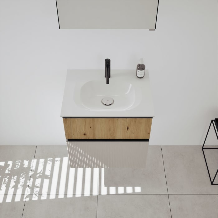 burgbad Fiumo 2.0 Badmöbelset 62 cm mit Waschtisch mit Unterschrank mit Griff G0200 und Spiegelschrank