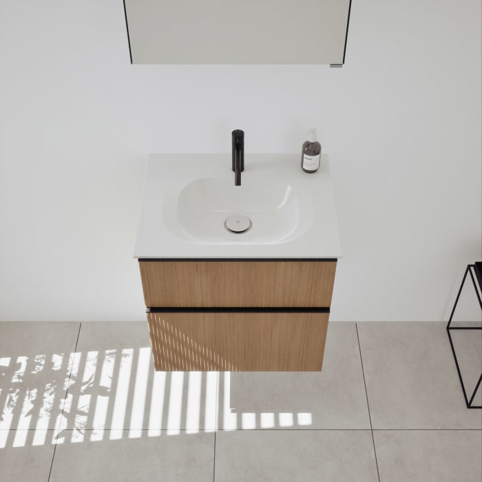 burgbad Fiumo 2.0 Badmöbelset 62 cm mit Waschtisch mit Unterschrank mit Griff G0200 und Spiegelschrank