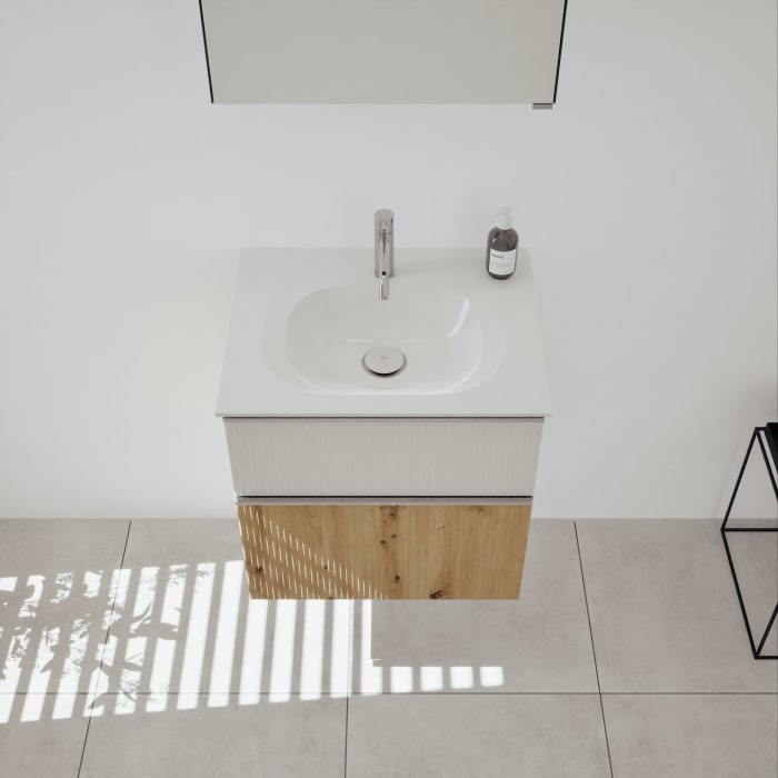 burgbad Fiumo 2.0 Badmöbelset 62 cm mit Waschtisch mit Unterschrank mit Griff G0146 und Spiegelschrank