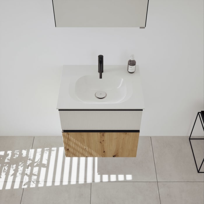 burgbad Fiumo 2.0 Badmöbelset 62 cm mit Waschtisch mit Unterschrank mit Griff G0200 und Spiegelschrank