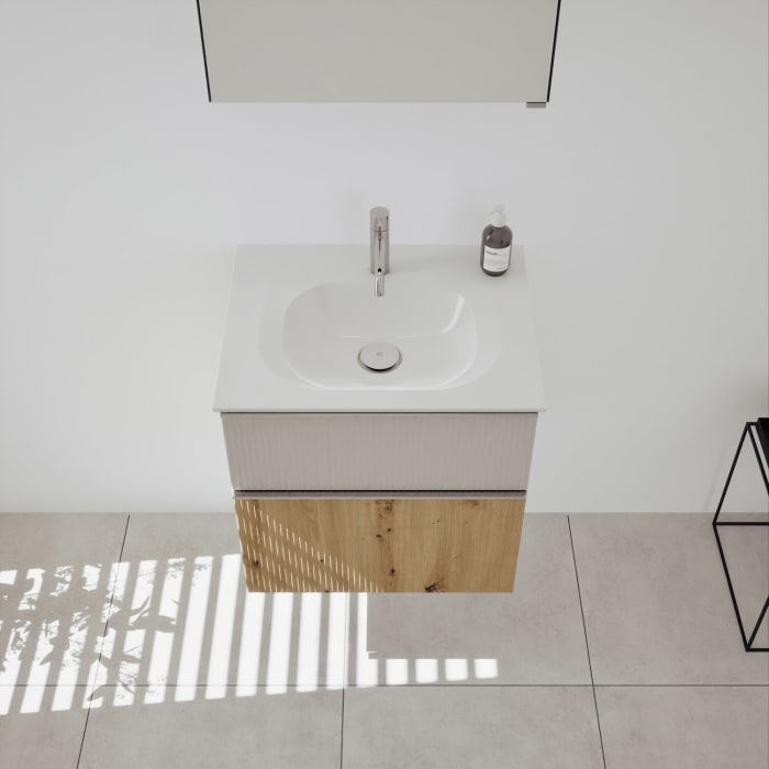 burgbad Fiumo 2.0 Badmöbelset 62 cm mit Waschtisch mit Unterschrank mit Griff G0146 und Spiegelschrank