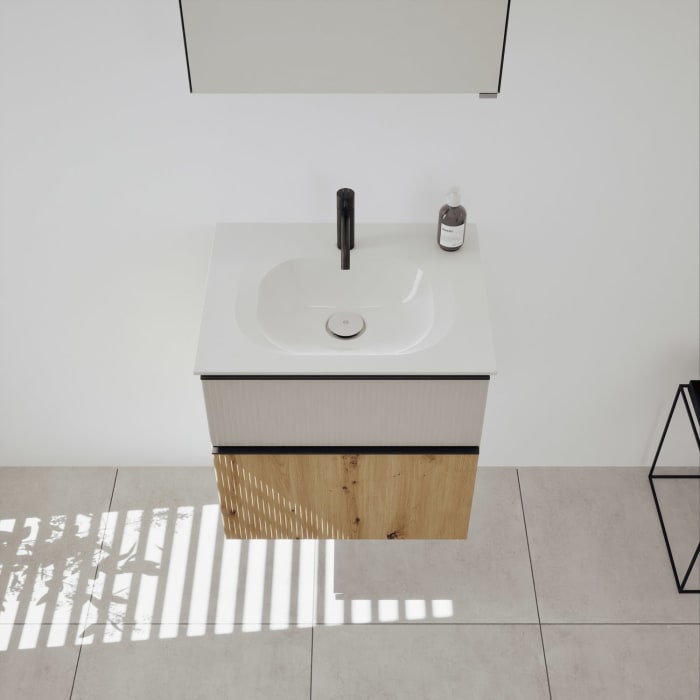 burgbad Fiumo 2.0 Badmöbelset 62 cm mit Waschtisch mit Unterschrank mit Griff G0200 und Spiegelschrank