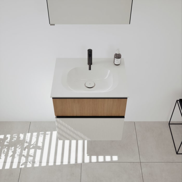 burgbad Fiumo 2.0 Badmöbelset 62 cm mit Waschtisch mit Unterschrank mit Griff G0200 und Spiegelschrank