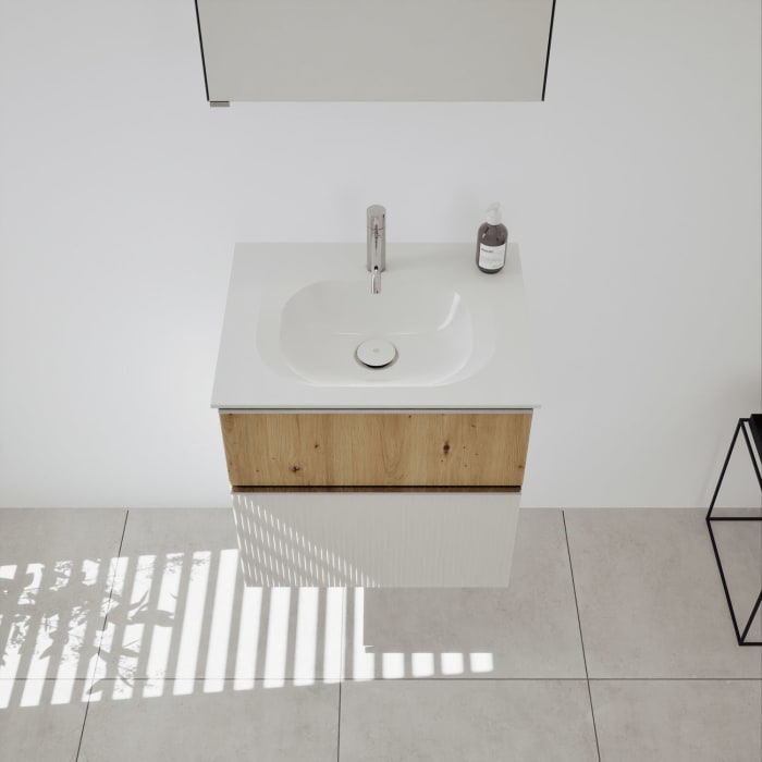 burgbad Fiumo 2.0 Badmöbelset 62 cm mit Waschtisch mit Unterschrank mit Griff G0146 und Spiegelschrank