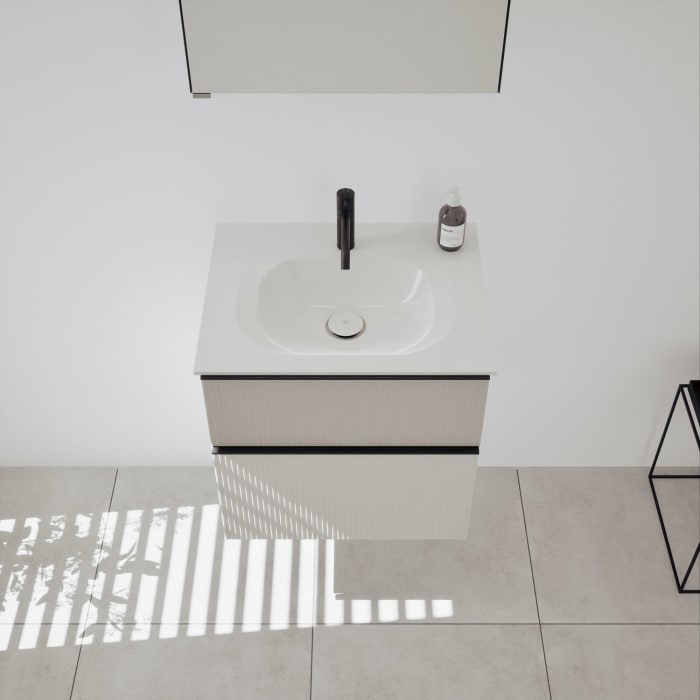 burgbad Fiumo 2.0 Badmöbelset 62 cm mit Waschtisch mit Unterschrank mit Griff G0200 und Spiegelschrank