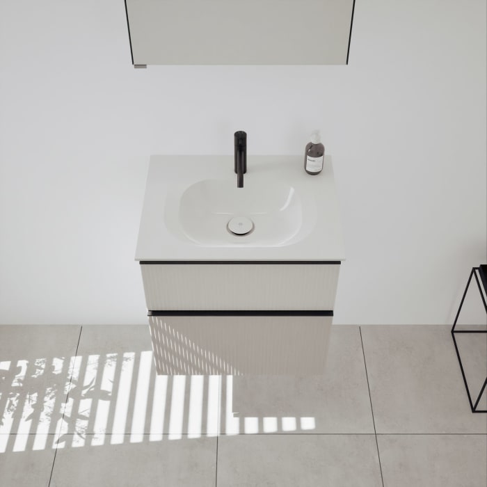 burgbad Fiumo 2.0 Badmöbelset 62 cm mit Waschtisch mit Unterschrank mit Griff G0200 und Spiegelschrank