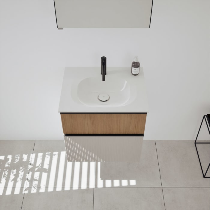 burgbad Fiumo 2.0 Badmöbelset 62 cm mit Waschtisch mit Unterschrank mit Griff G0200 und Spiegelschrank