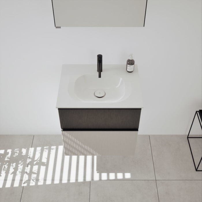 burgbad Fiumo 2.0 Badmöbelset 62 cm mit Waschtisch mit Unterschrank mit Griff G0200 und Spiegelschrank