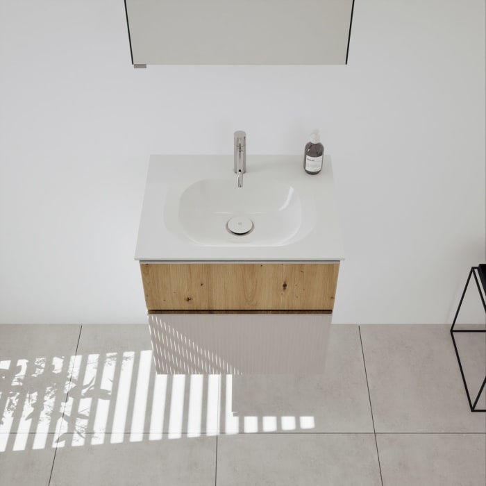 burgbad Fiumo 2.0 Badmöbelset 62 cm mit Waschtisch mit Unterschrank mit Griff G0146 und Spiegelschrank