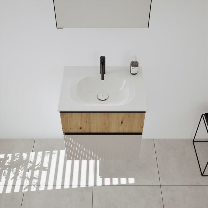 burgbad Fiumo 2.0 Badmöbelset 62 cm mit Waschtisch mit Unterschrank mit Griff G0200 und Spiegelschrank