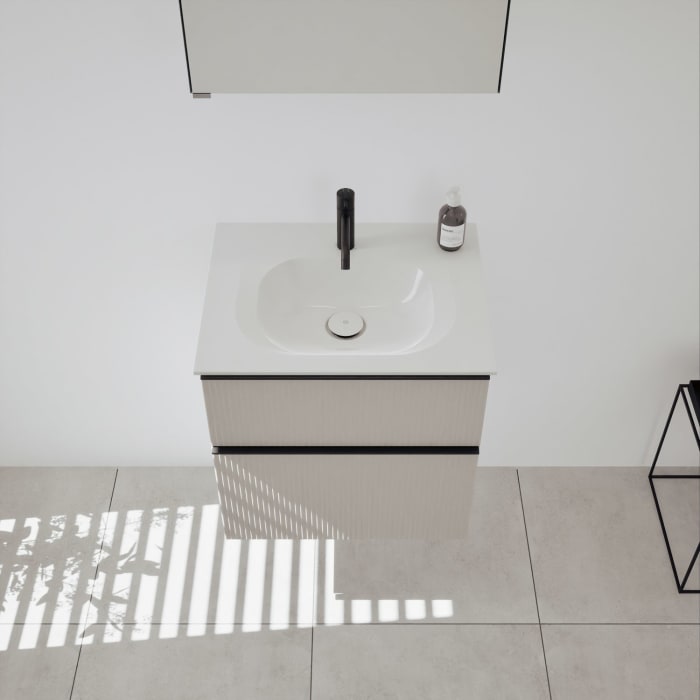 burgbad Fiumo 2.0 Badmöbelset 62 cm mit Waschtisch mit Unterschrank mit Griff G0200 und Spiegelschrank