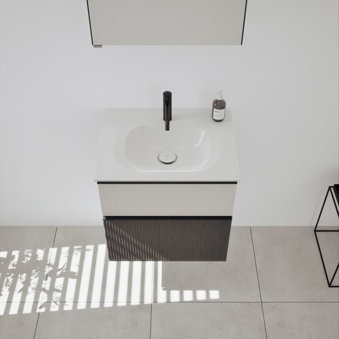 burgbad Fiumo 2.0 Badmöbelset 62 cm mit Waschtisch mit Unterschrank mit Griff G0200 und Spiegelschrank