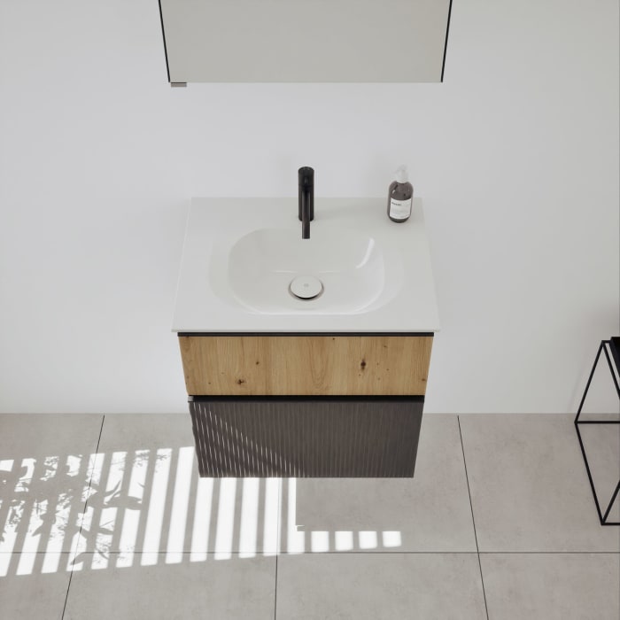 burgbad Fiumo 2.0 Badmöbelset 62 cm mit Waschtisch mit Unterschrank mit Griff G0200 und Spiegelschrank