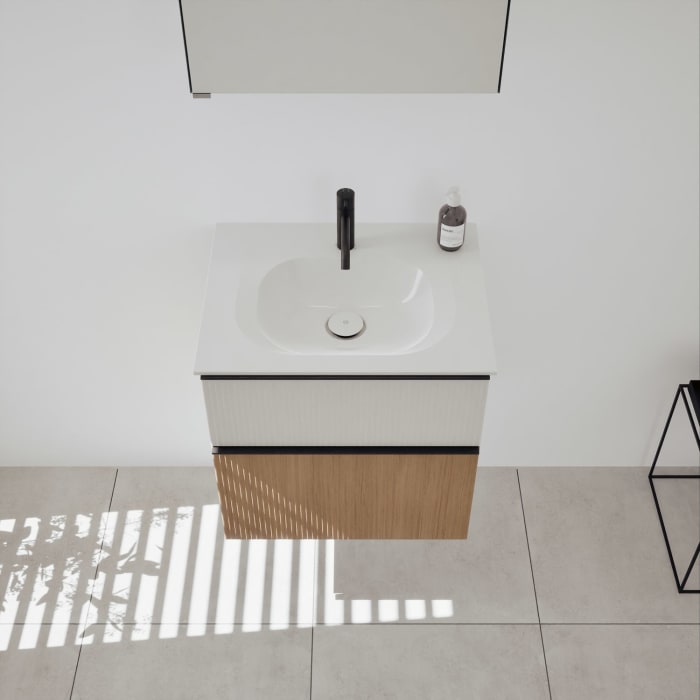 burgbad Fiumo 2.0 Badmöbelset 62 cm mit Waschtisch mit Unterschrank mit Griff G0200 und Spiegelschrank