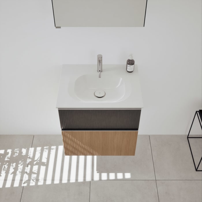 burgbad Fiumo 2.0 Badmöbelset 62 cm mit Waschtisch mit Unterschrank mit Griff G0146 und Spiegelschrank